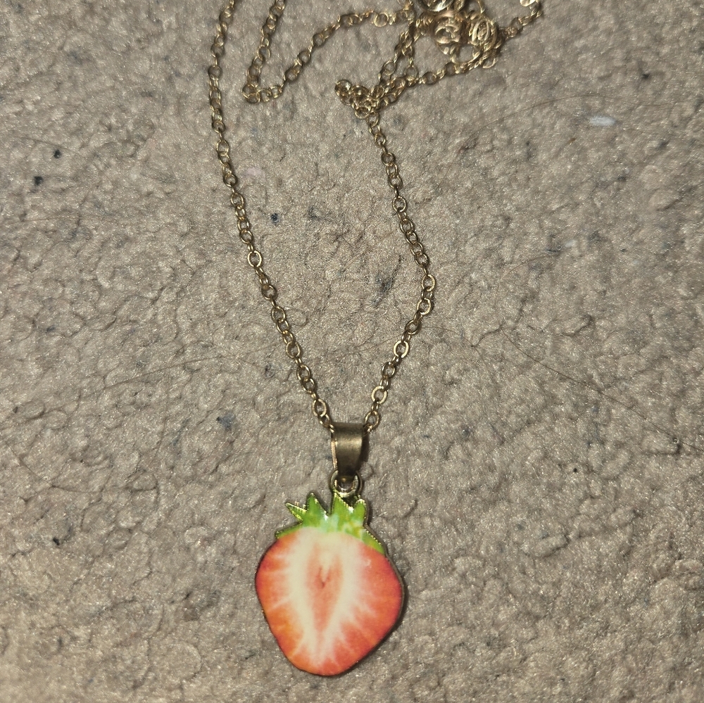Strawberry Pendant Gold Necklace